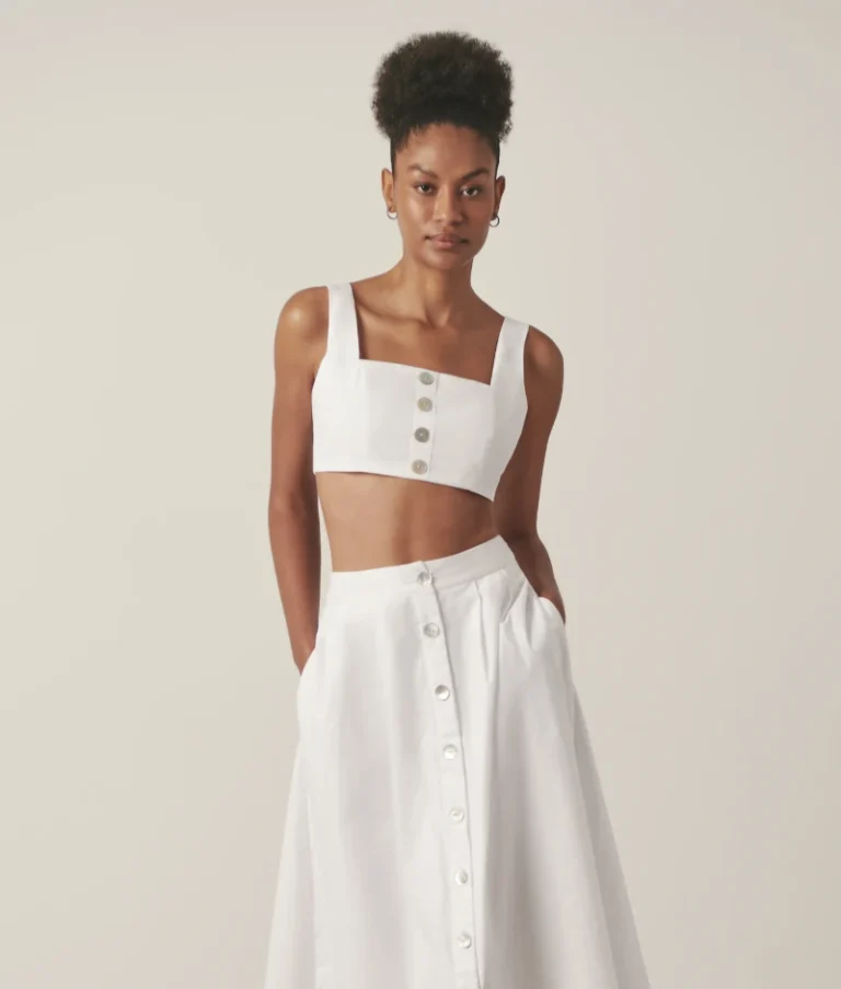 White organic cotton crop top with full lining for added structure and longevity.